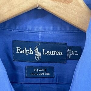 Ralph Lauren Blake Short Sleeve Button Down Shirt Blue Cotton XL Red Pony